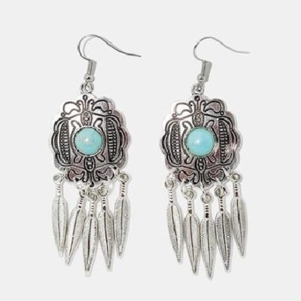 Metal Filigree Dream catcher Earrings teal
